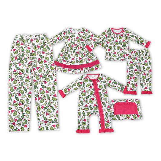 Green Frog Face Print Family Christmas Pajamas Matching Clothes