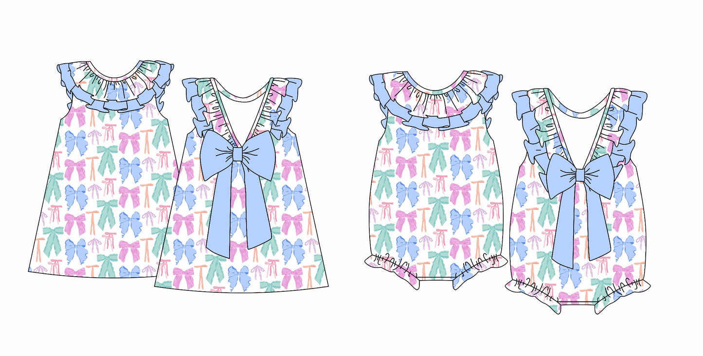 12.14(Custom Design Preorder MOQ 5 Each Design) Bows Print Girls Summer Matching Clothes Sisters Wear