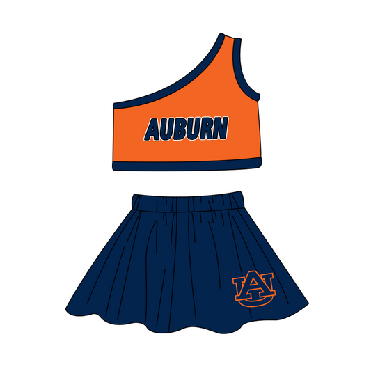 (Custom Design Preorder MOQ 5) Team's AUBURN Print Girls Summer Skirts Clothes Set