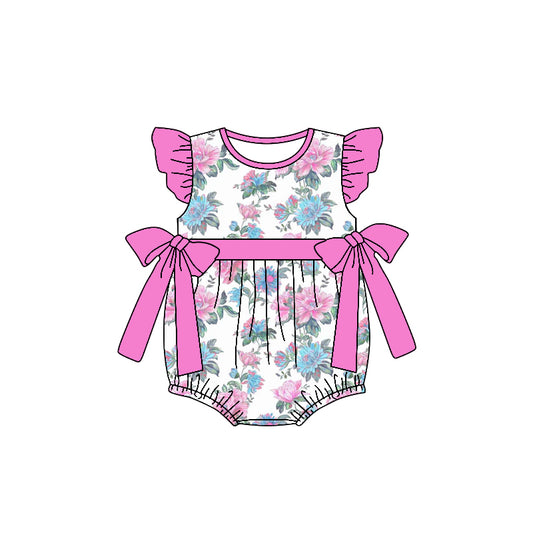 (Custom Design Preorder MOQ 5) Flowers Print Baby Girls Summer Romper