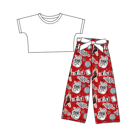 12.10(Custom Design Preorder MOQ 5) White Top Singer Swiftie Pants Girls Clothes Set