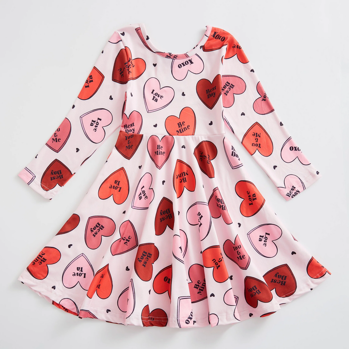 (Custom Design Preorder MOQ 5) Pink Heart XOXO Print Girls Valentine's Knee Length Dress