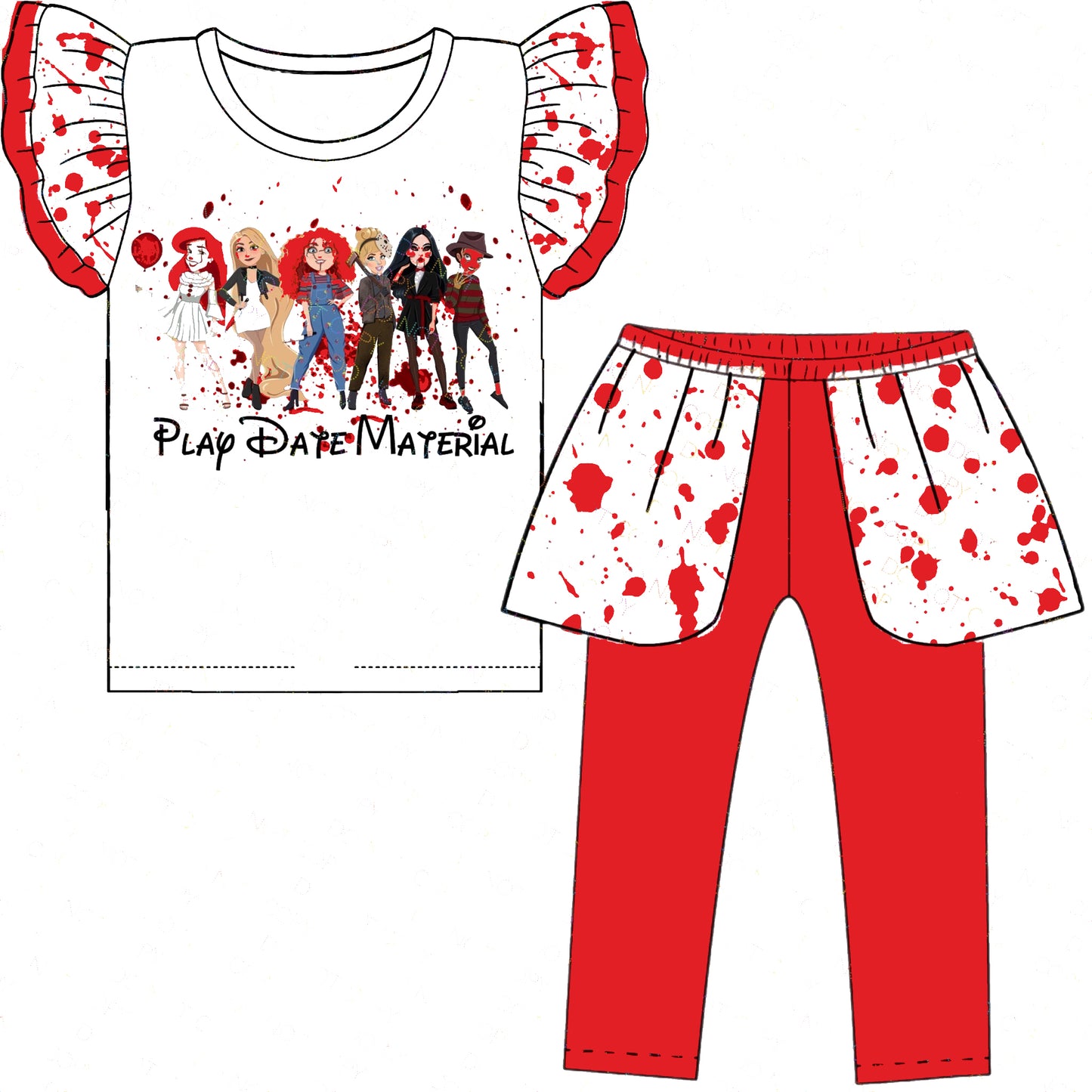 (Custom Design Preorder MOQ 5) Movie Character Friends Print Girls Halloween Clothes Set