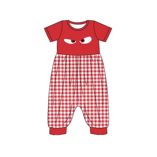 (Custom Design Preorder MOQ 5) Cartoon Figure Inside Out Red Plaid Print Girls Jumpsuits Baby Romper