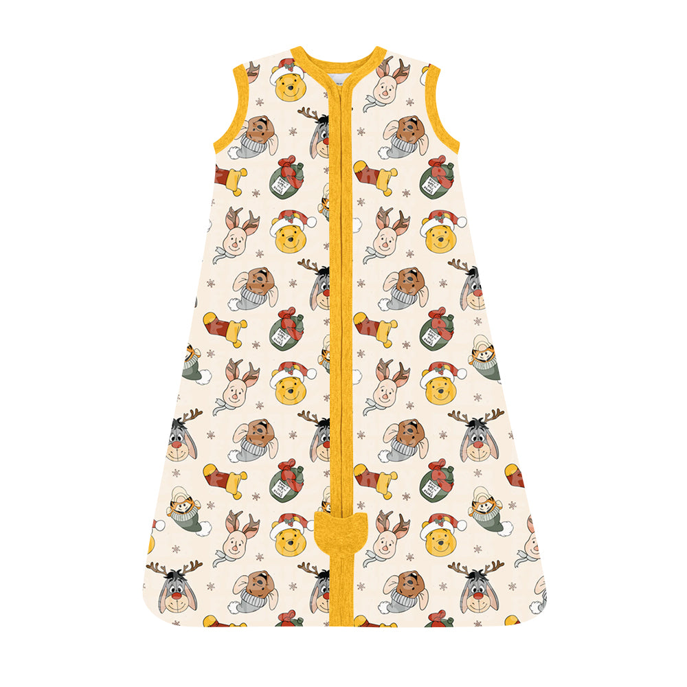 (Custom Design Preorder MOQ 5) Cartoon Bear Yellow Print Baby Christmas Zipper Sleep Sacks