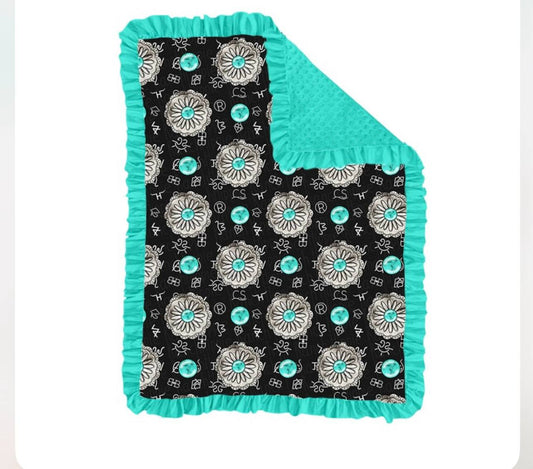 (Custom Design Preorder MOQ 5) Turquoise Print Baby Girls Western Minky Blanket