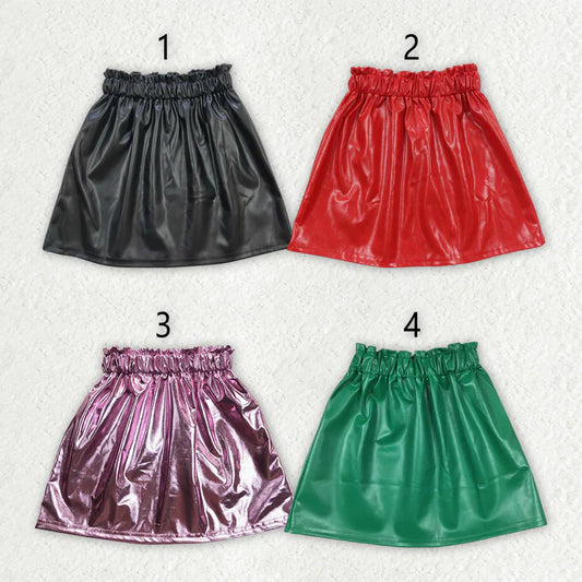 4 Colors Girls Leather Knee Length Skirts