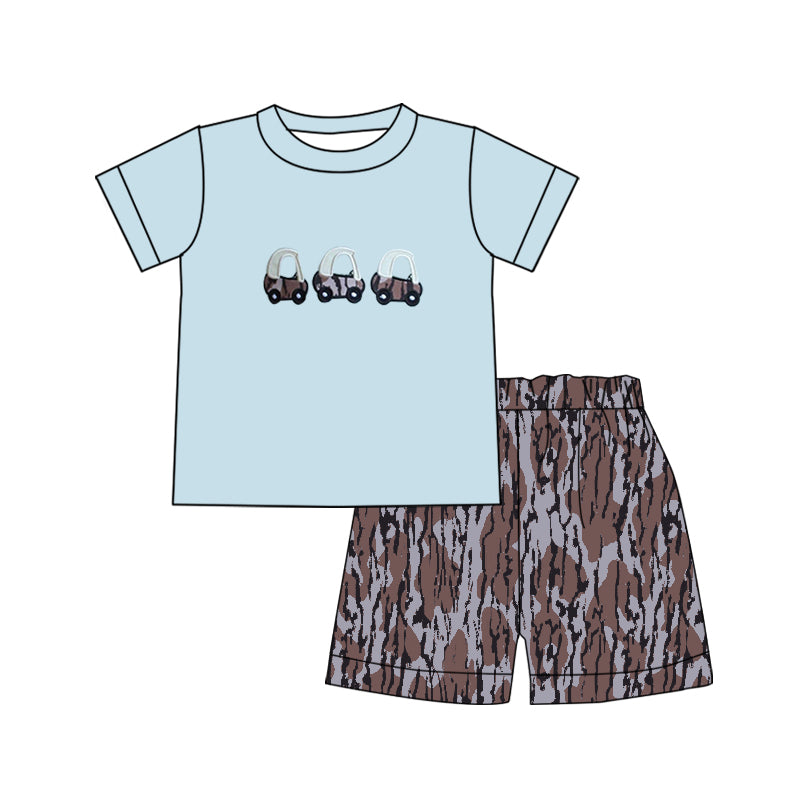 (Custom Design Preorder MOQ 5) Truck Top Camo Shorts Boys Summer Clothes Set