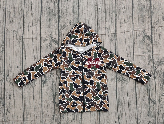 (Custom Design Preorder MOQ 5 Each Item) Team's Mississippi State Brown Camo Print Kids Fall Zipper Hoodie Jackets Top Mom and Me Matching Clothes
