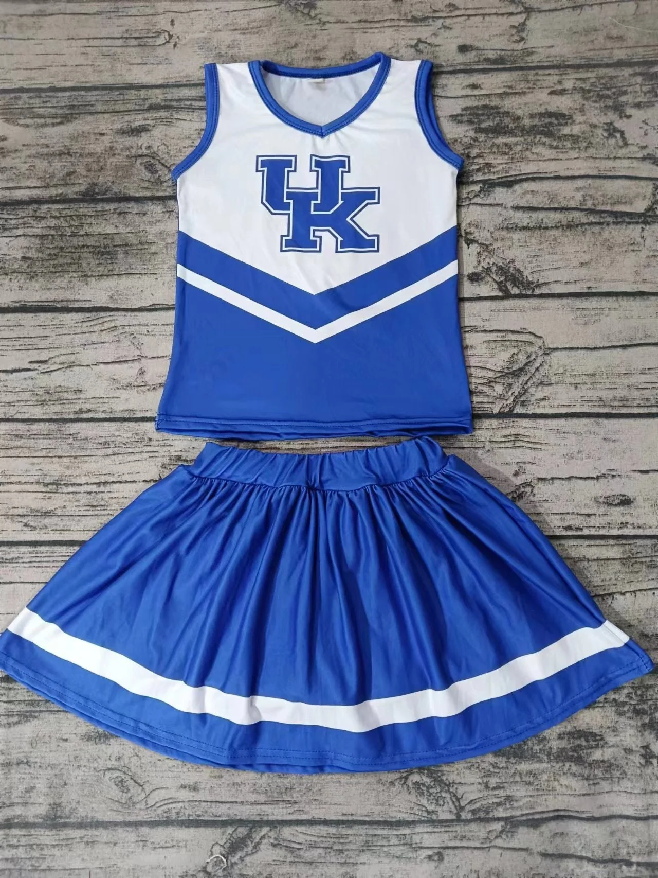 (Custom Design Preorder MOQ 5) Girls UK Blue Football Team's Print Skirts Clothes Set