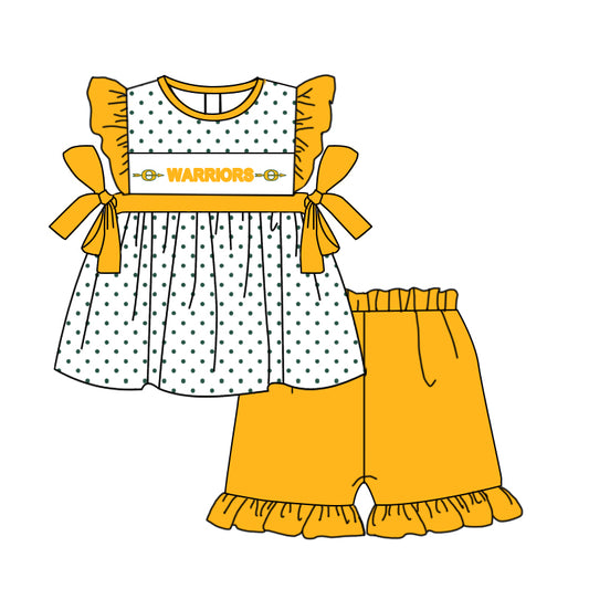 (Custom Design Preorder MOQ 5) Team's Warriors Yellow Print Girls Summer Clothes Set