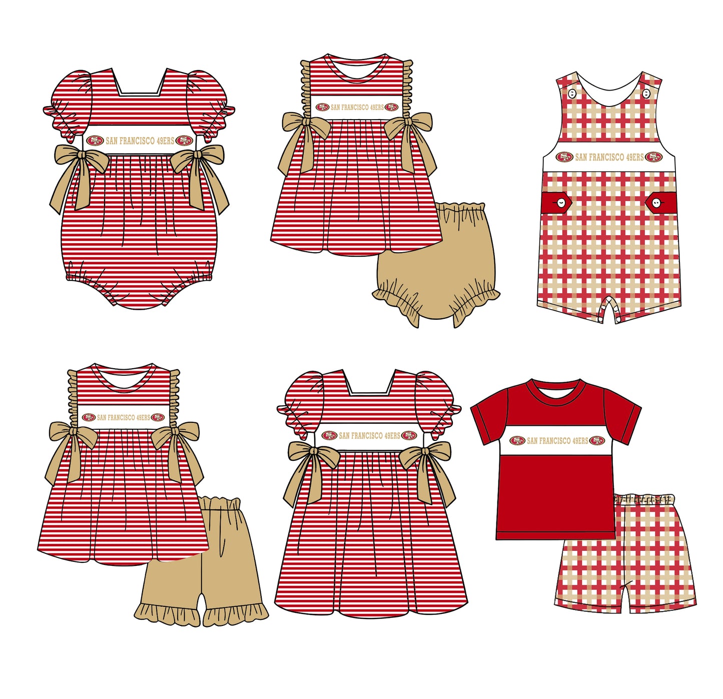 (Custom Design Preorder MOQ 5 Each Design) Team's 49ers Print Kids Summer Matching Clothes Sibling Wear
