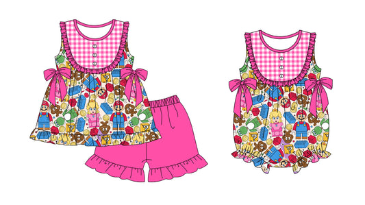 12.9(Custom Design Preorder MOQ 5 Each Design) Cartoon Pineapple Flowers Print Girls Summer Matching Clothes Sisters Wear
