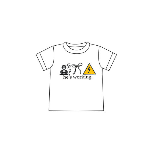 (Custom Design Preorder MOQ 5 )NO.11 he's working bow Print Girls Summer Tee Shirts Top