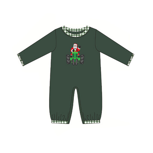 (Custom Design Preorder MOQ 5) Santa Tractors Print Baby Boys Christmas Romper