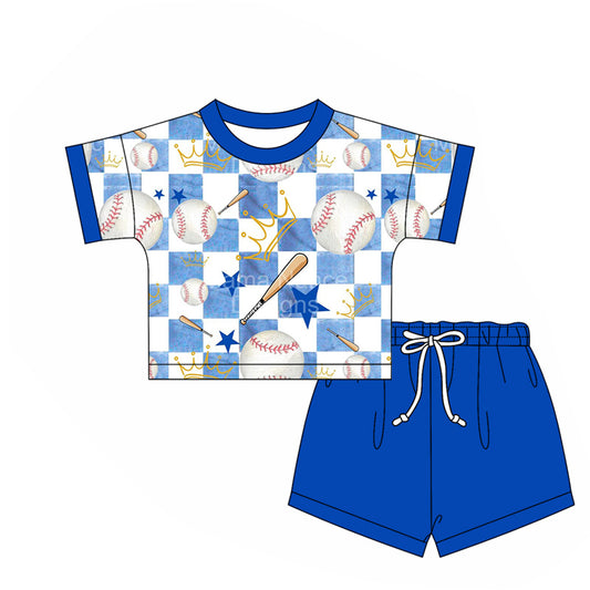 2.24(Custom Design Preorder MOQ 5) Baseball Top Blue Shorts Boys Summer Clothes Set