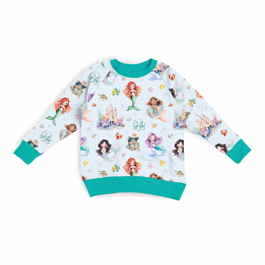 (Custom Design Preorder MOQ 5) Mermaid Print Girls Long Sleeve Tee Shirts Top