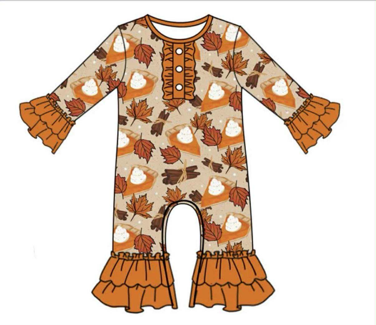 (Custom Design Preorder MOQ 5 Each Design) Pie Leaf Print Girls Fall Matching Clothes Sisters Wear