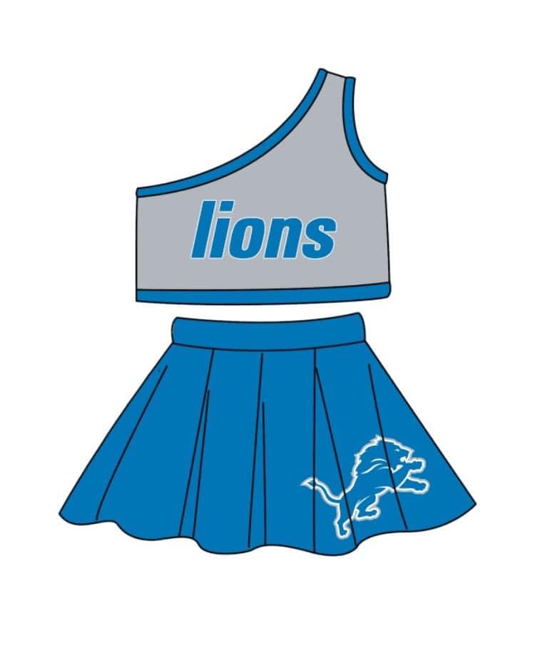 (Custom Design Preorder MOQ 5)  Team's LIONS Print Girls Skirts Clothes Set