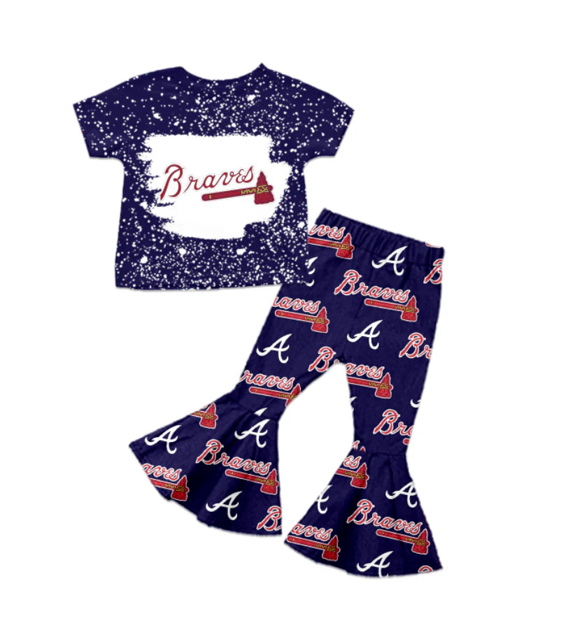 (Custom Design Preorder MOQ 5) Team's Atlanta Braves Top Bell Pants Girls Clothes Set