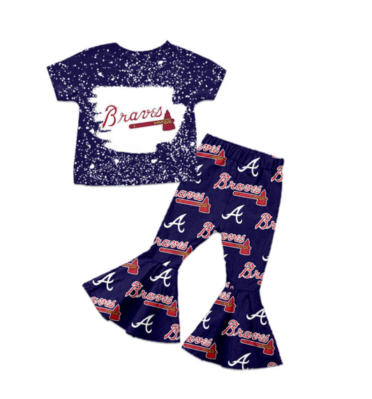 (Custom Design Preorder MOQ 5) Team's Atlanta Braves Top Bell Pants Girls Clothes Set