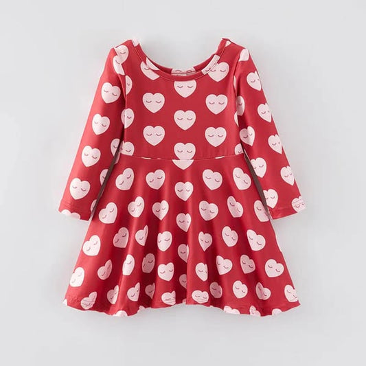 (Custom Design Preorder MOQ 5) Heart Print Girls Valentine's Day Knee Length Dress