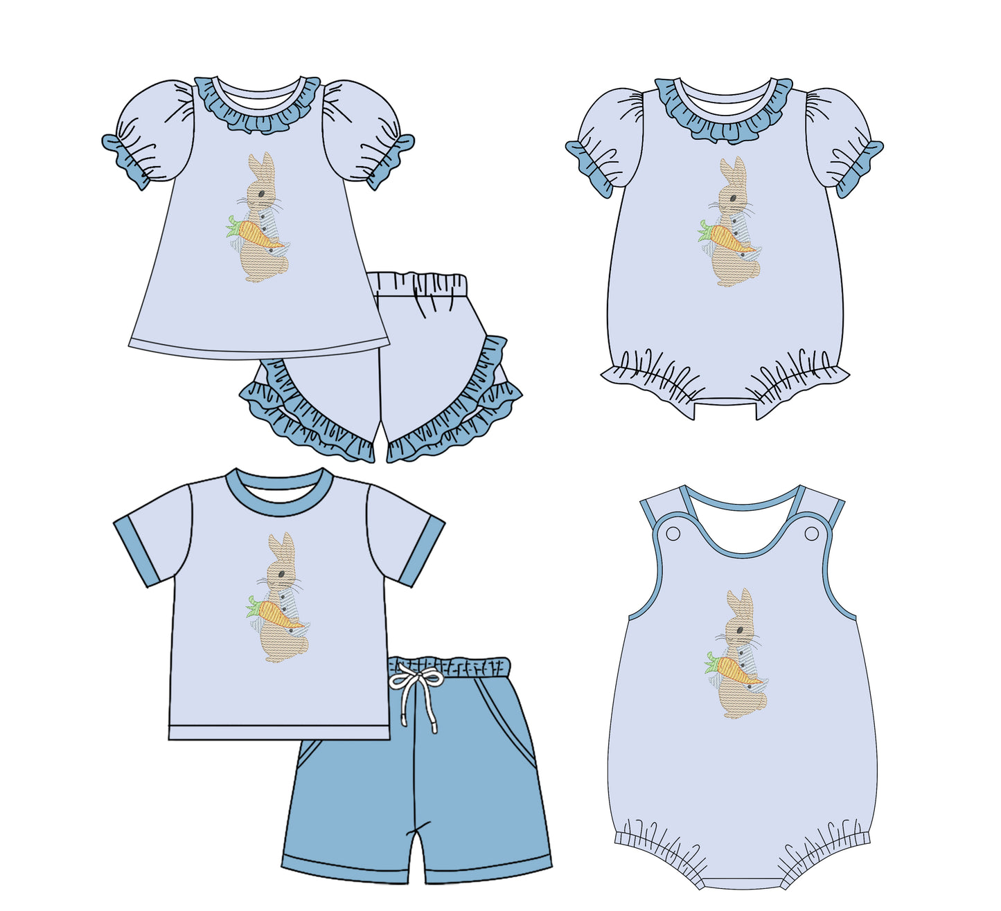 11.29(Custom Design Preorder MOQ 5 Each Design) Bunny Print Kids Easter Matching Clothes Sibling Wear