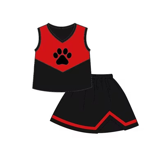 (Custom Design Preorder MOQ 5) Football Team's Paw Print Skirts With The Shorts Girls Clothes Sets