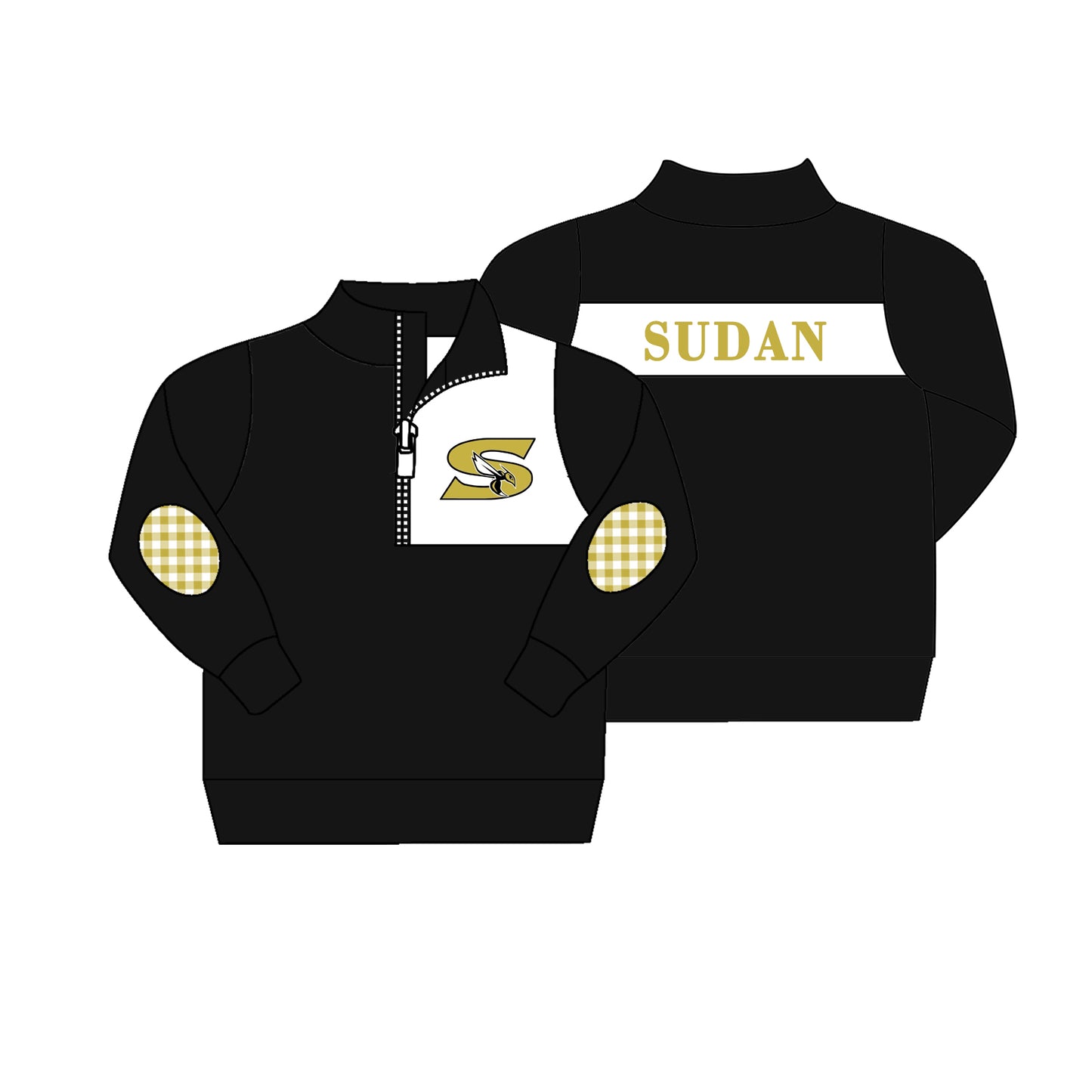 (Custom Design Preorder MOQ 5) Team's SUDAN Black Print Boys Long Sleeve Pullover Zipper Tops