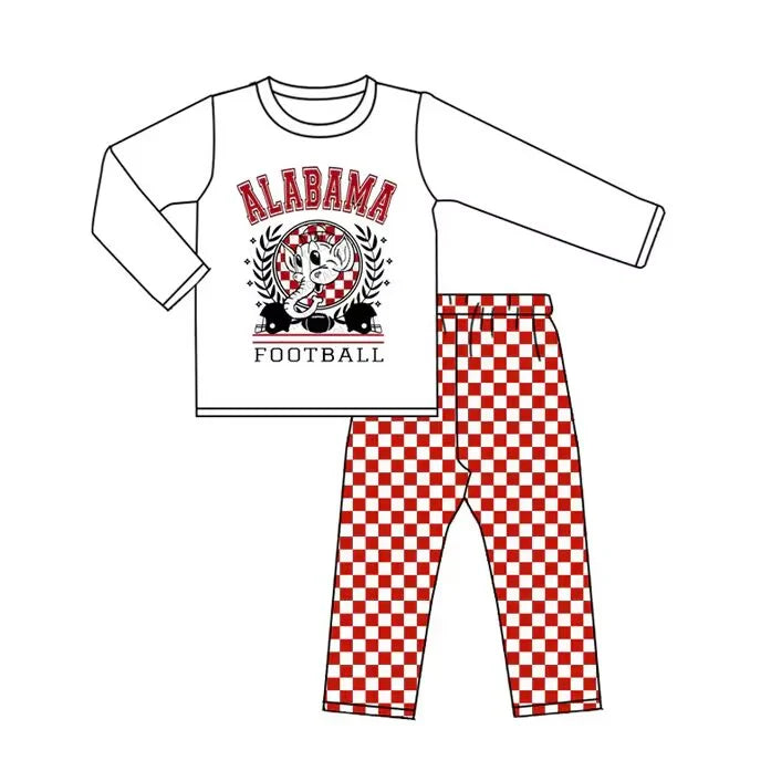(Custom Design Preorder MOQ 5) Team's Alabama Top Plaid Pants Boys & Girls Clothes Set