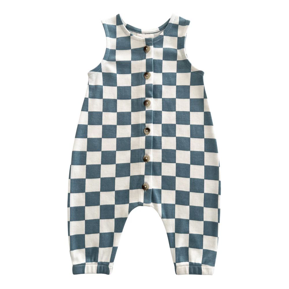 (Split Order Preorder) Deadline Feb.22 Blue Plaid Print Baby Boys Summer Romper