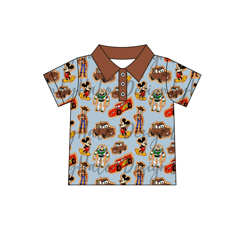 (Custom Design Preorder MOQ 5) Cartoon Figure Print Boys Summer Polo Tee Shirts Top