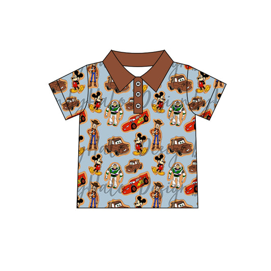 (Custom Design Preorder MOQ 5) Cartoon Figure Print Boys Summer Polo Tee Shirts Top
