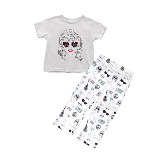(Custom Design Preorder MOQ 5) Grey Top Singer Design Girls Clothes Set