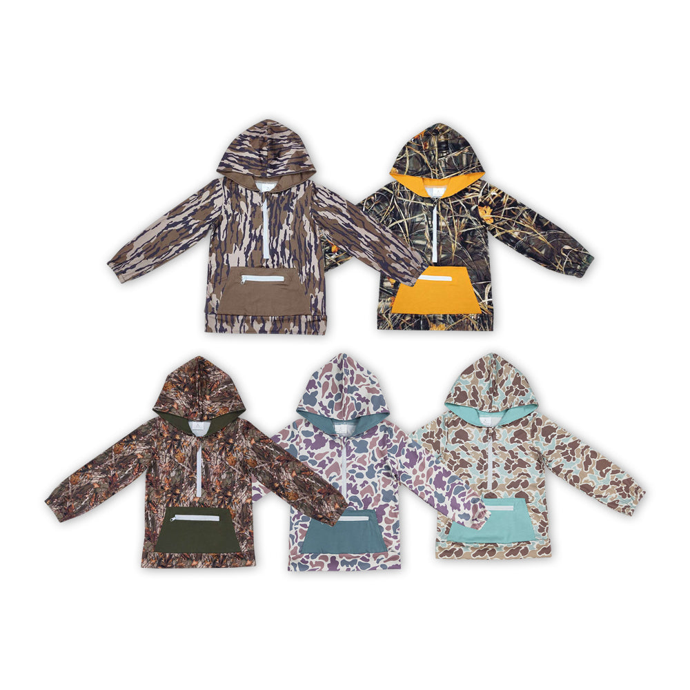 5 Colors Camo Print Pocket Boys Hoodie Zipper Tee Shirts Top