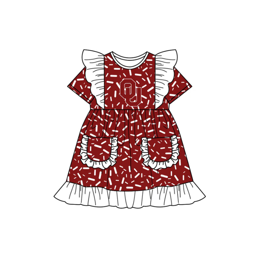 (Custom Design Preorder MOQ 5) Team's Oklahoma Sprinkles Print Pockets Girls Summer Knee Length Dress