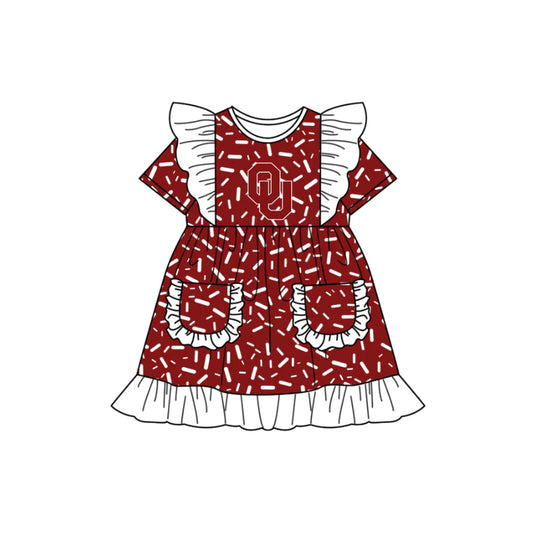 (Custom Design Preorder MOQ 5) Team's Oklahoma Sprinkles Print Pockets Girls Summer Knee Length Dress