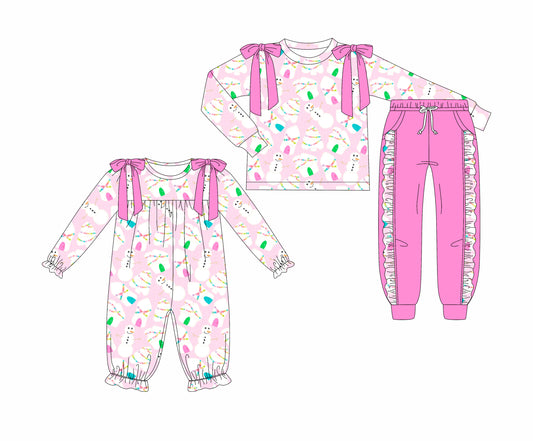 7.1(Custom Design Preorder MOQ 5 Each Design) Snowman Print Girls Winter Matching Clothes Sisters Wear
