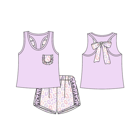 12.13(Custom Design Preorder MOQ 5) Pink Pocket Vest Top Leopard Shorts Girls Summer Clothes Set