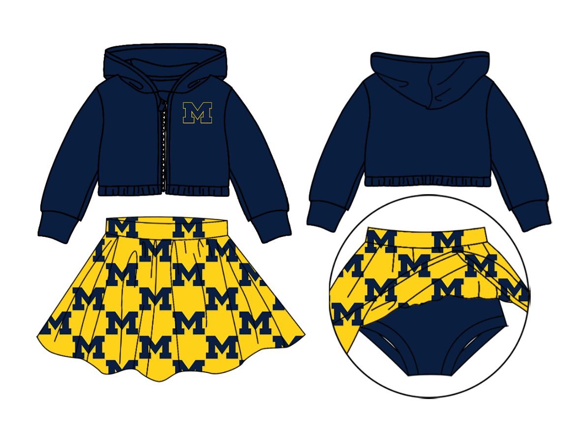 (Custom Design Preorder MOQ 5) Team's M Navy Jacket Zipper Hoodie Top Shorts Skirts Girls Clothes Set