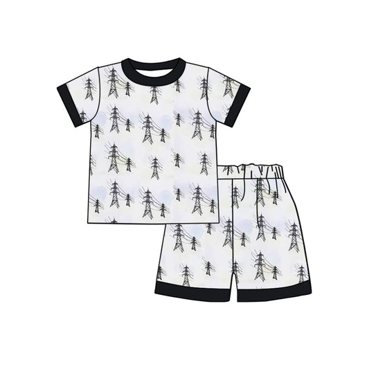 (Custom Design Preorder MOQ 5)  Power Pylon Print Kids Summer Pajamas Clothes Set