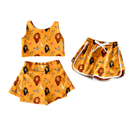 4.19(Custom Design Preorder MOQ 5 Per Item) Cartoon Lion Print Girls Smmer Yoga Ouutfits & Shorts