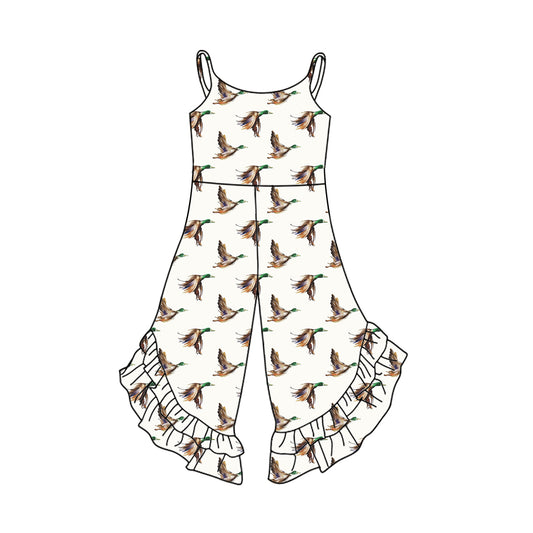 2.22(Custom Design Preorder MOQ 5) Duck White Print Girls Summer Jumpsuits
