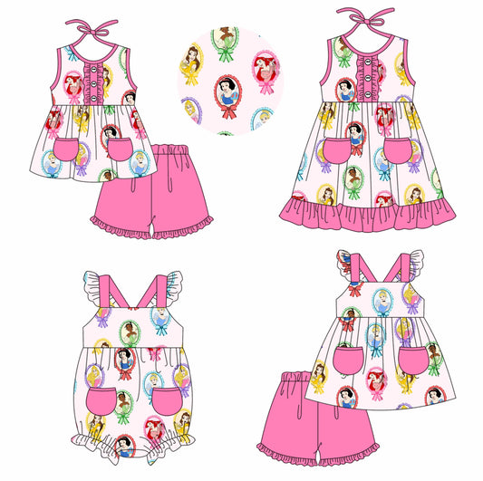 11.22(Custom Design Preorder MOQ 5 Each Design) Cartoon Princess Print Girls Summer Matching Clothes Sisters Wear