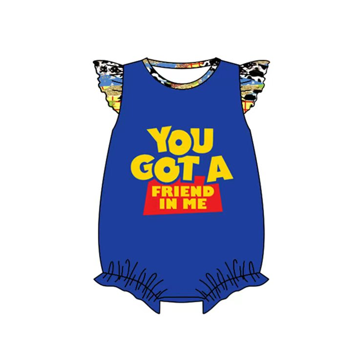 (Custom Design Preorder MOQ 5) You Got A Friend In Me Blue Print Baby Boys Summer Romper