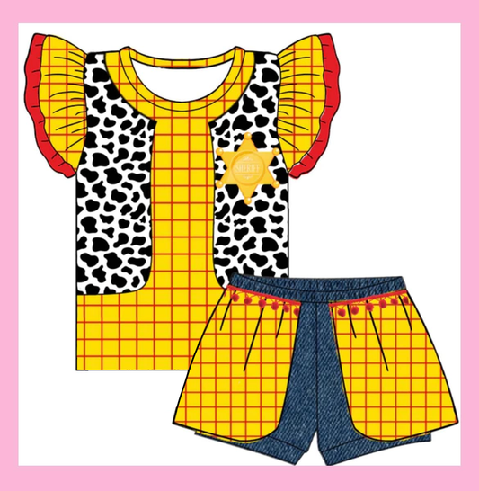 (Custom Design Preorder MOQ 5) Cartoon Toys Print Girls Summer Clothes Set