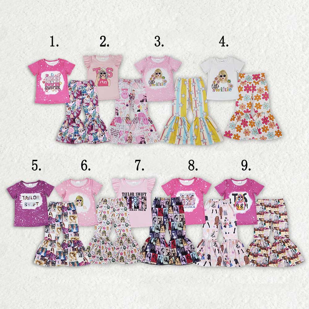 9 Colors Singer Swiftie Print Bell Pants Girls Clothes Set Sisters Wear