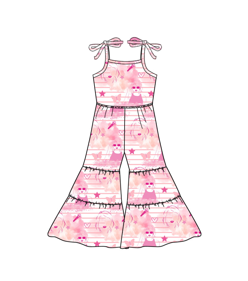 (Custom Design Preorder MOQ 5) Pink Singer Swiftie Print Girls Summer Jumpsuits