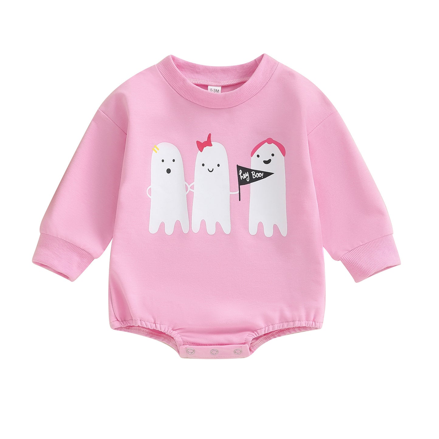 (Custom Design Preorder MOQ 5) Hey BOO Ghost Pink Print Baby Girls Halloween Romper