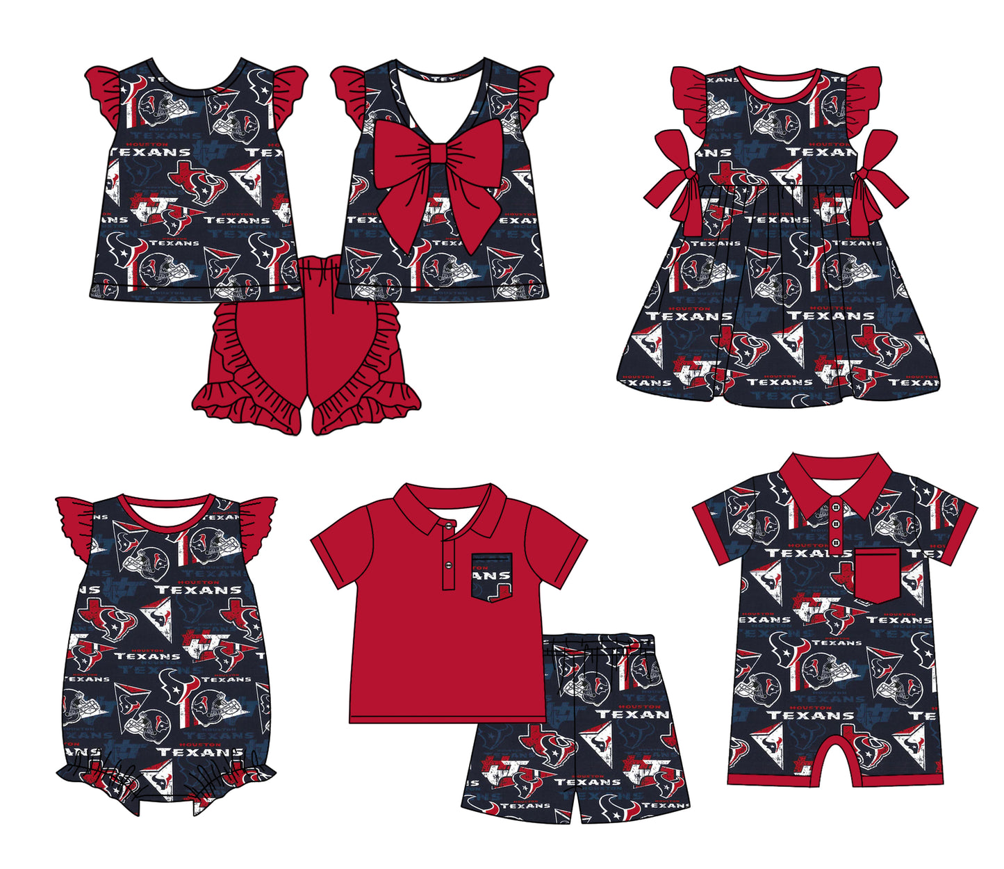 11.14(Custom Design Preorder MOQ 5 Each Design) Team's HOUSTON TEXANS Print Kids Summer Matching Clothes Sibling Wear